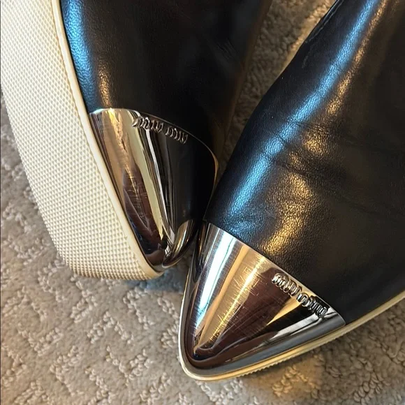 Miu Miu Black Slip-On Skater Platform Sneakers with Silver-Toned Tips - 39.5 - Picture 5 of 14